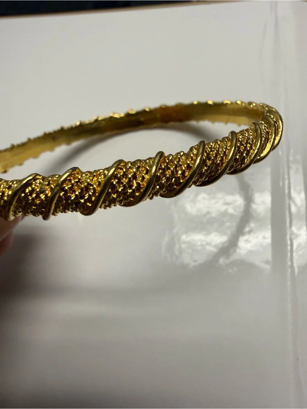 Vintage Napier Gold-Tone Textured Bangle Bracelet Intricate Rope Twisted Design